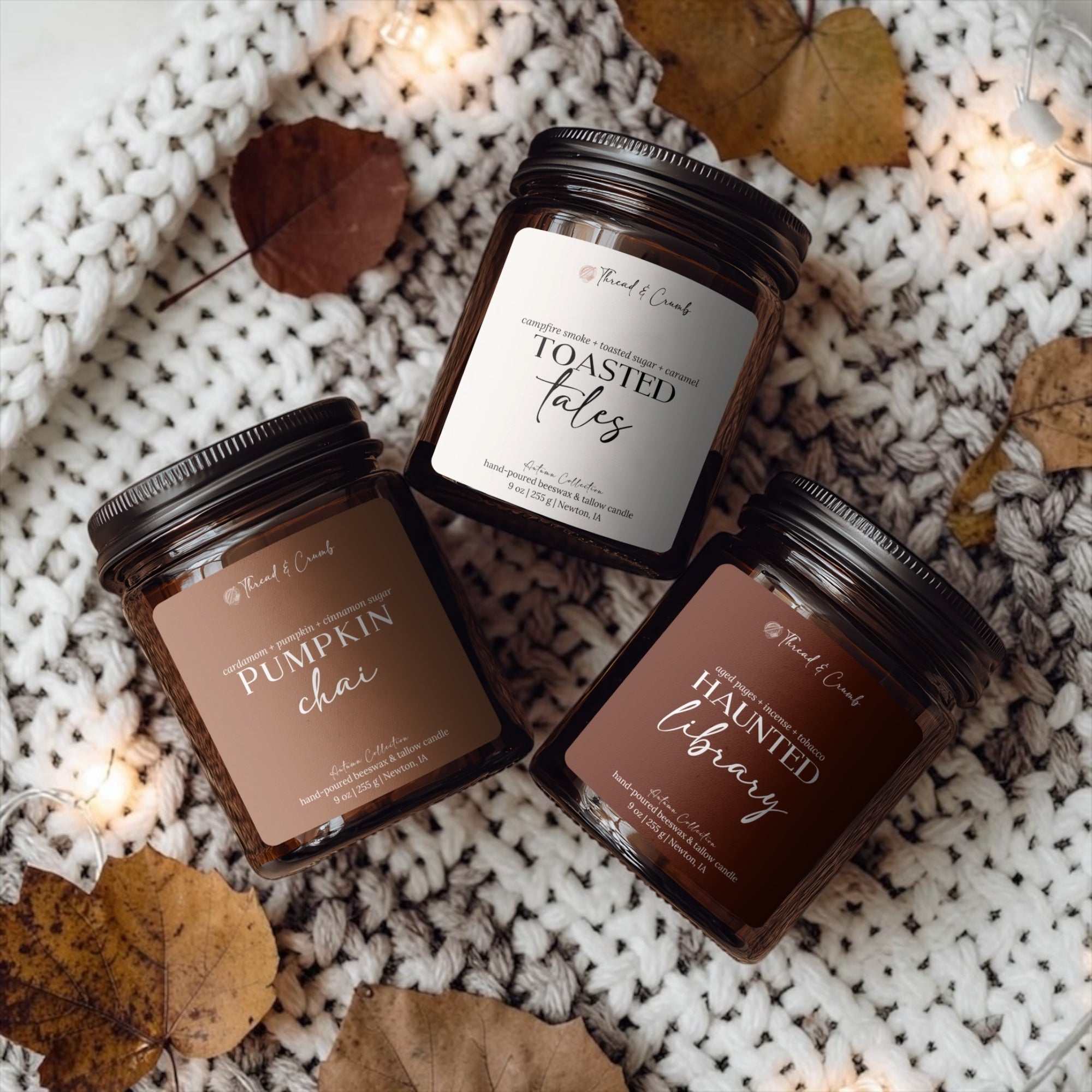 Build your own fall candle trio with three 9 oz beeswax and tallow candles from the Autumn Collection