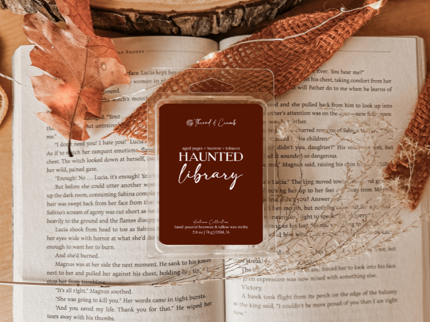 Enchanted Grounds beeswax and tallow wax melts with espresso, smoky woods and leather fragrance notes