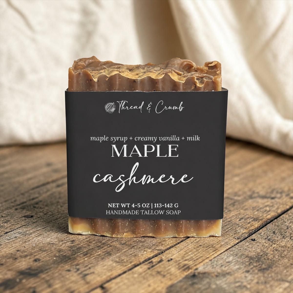 Maple Cashmere handmade tallow soap with maple syrup, creamy vanilla and milk fragrance notes