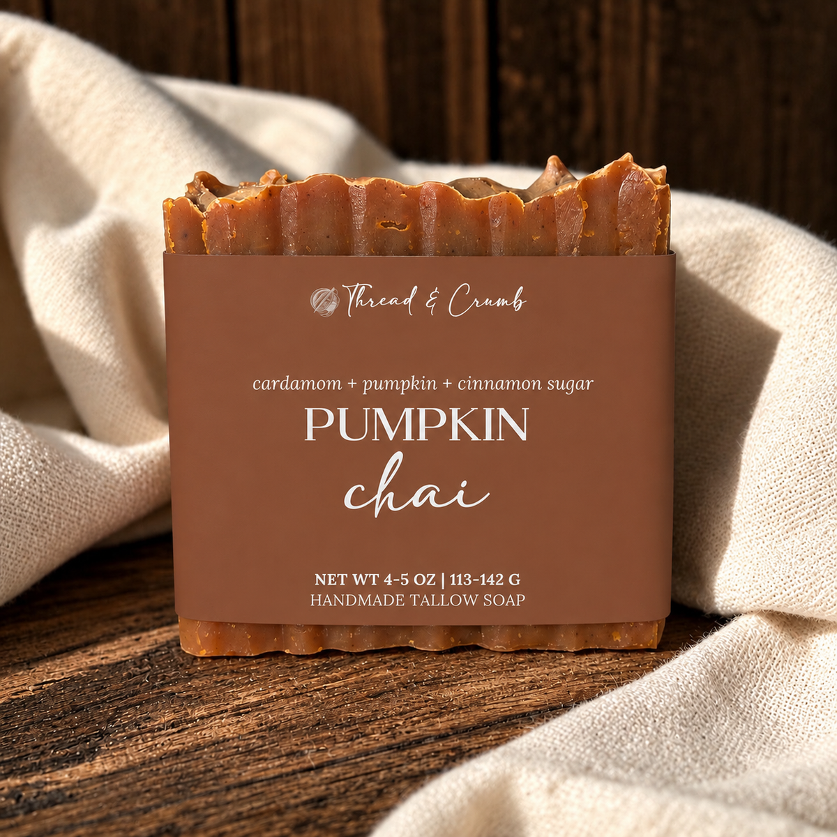 Pumpkin Chai handmade tallow soap with cardamom, pumpkin and cinnamon sugar fragrance notes
