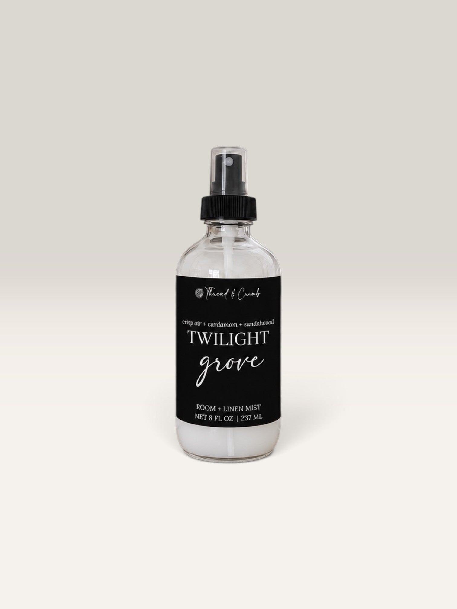Twilight Grove fall room and linen spray with crisp air, cardamom and sandalwood fragrance notes
