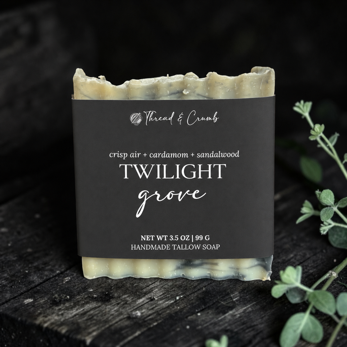 Twilight Grove handmade tallow soap with crisp air, cardamom and sandalwood fragrance notes