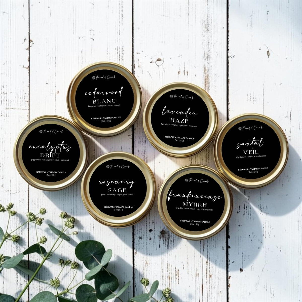 Wellness candle sampler with six mini beeswax and tallow candles